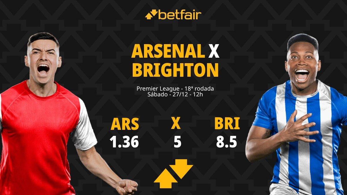 Arsenal x Brighton - Premier League: palpites, odds, estatísticas, onde assistir ao vivo, escalações e horário